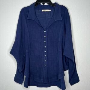 Millibon Navy Blue Button Down Lagenlook Blouse Women's size S
